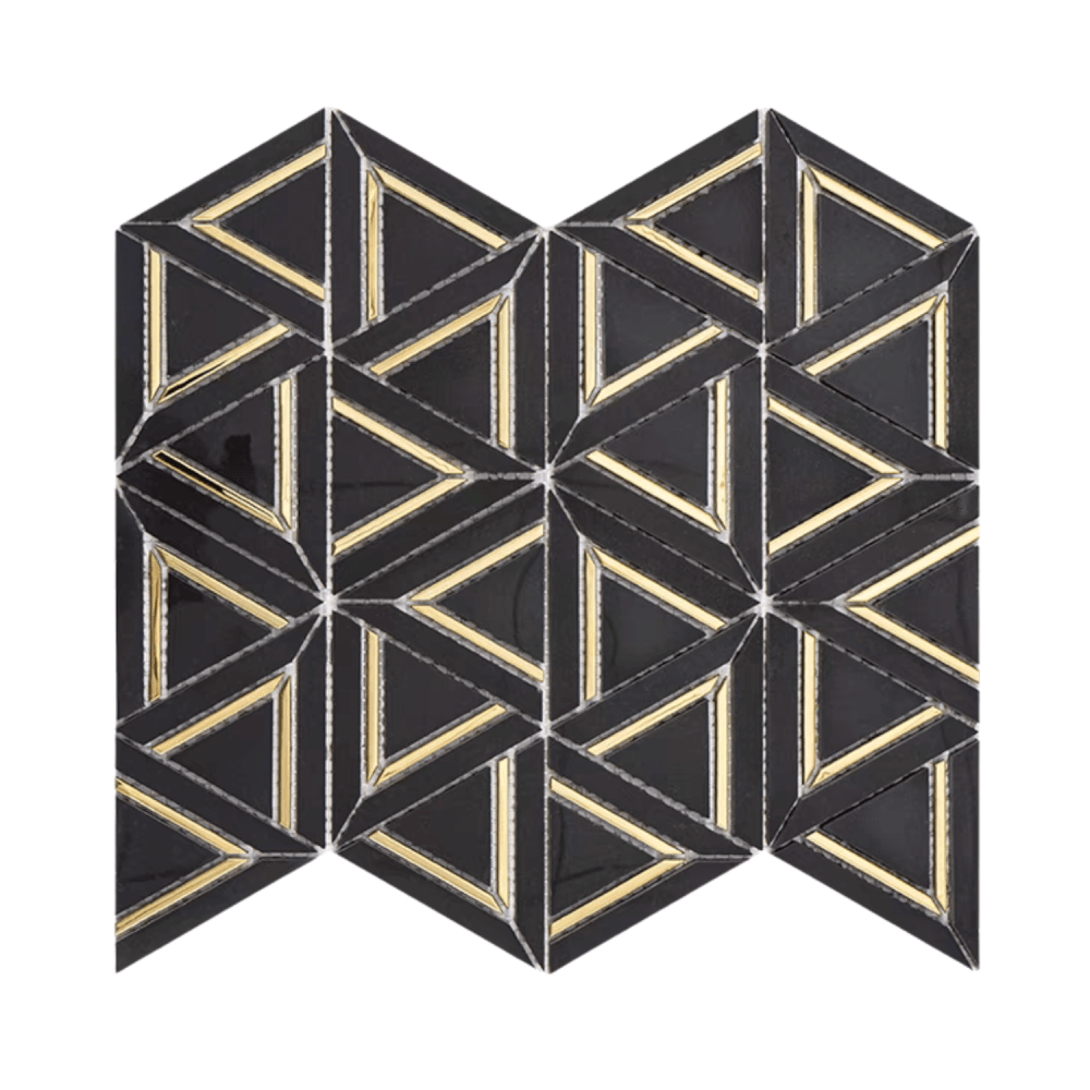 โมเสคหินอ่อน TIMELESS TILES รุ่น GRACE 35X31 ซม. สีดำ ตกแต่งสเตนเลสสีทอง